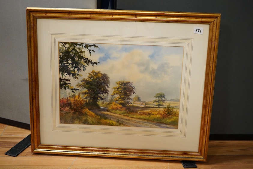 Clive Pryke (1948-2017), Country Lane, signed, watercolour, 30 x 43cm